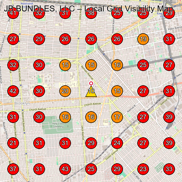 JB BUNDLES, LLC GeoGrid visibility map for Hair Salon in Brooklyn